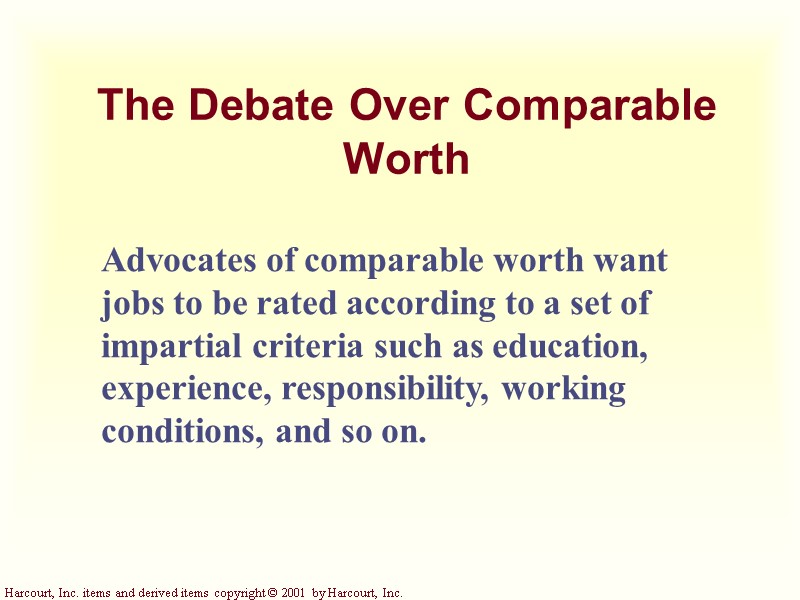 The Debate Over Comparable Worth Advocates of comparable worth want jobs to be rated